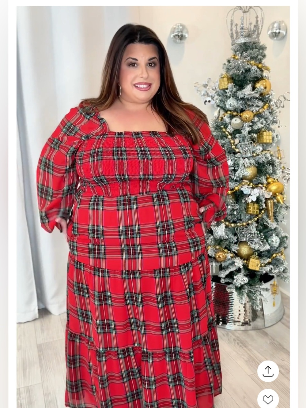 Plus Red Plaid Maxi Dress with Square Neck